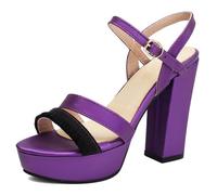 Eestfy Sandali di Moda Donna con Piattaforma Tacco A Blocco Massiccio Punta Aperta Cinturino alla Caviglia Tacchi Eleganti Scarpe per Outfit da Strada E Abbigliamento Casual,Viola,36 EU