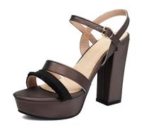 Eestfy Sandali di Moda Donna con Piattaforma Tacco A Blocco Massiccio Punta Aperta Cinturino alla Caviglia Tacchi Eleganti Scarpe per Outfit da Strada E Abbigliamento Casual,Marrone,40 EU