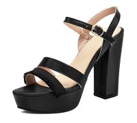 Eestfy Sandali di Moda Donna con Piattaforma Tacco A Blocco Massiccio Punta Aperta Cinturino alla Caviglia Tacchi Eleganti Scarpe per Outfit da Strada E Abbigliamento Casual,Nero,44 EU