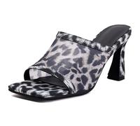 Eestfy Sandali Donna Stampa Leopardo Tacco a Blocco Mesh Punta Quadrata Mules Slides Tacchi da Sera di Impatto Sandali Slip On per Uscita Notturna e Incontro Cocktail,Nero,44 EU