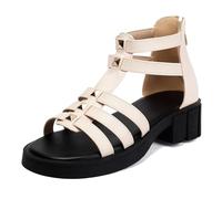 Eestfy Sandali Gladiatori Nero e Beige Donna Tacco a Blocco Massiccio Borchiato Piattaforma Punta Aperta Scarpe Estive per Uso Quotidiano e Uscite del Fine Settimana,Beige,36 EU