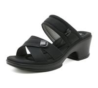 Eestfy Sandali Muli Piattaforma Tacco Grosso Donna Punta Aperta Doppio Cinturino Infilabili Comode Casual Estate Esterno Scarpe,Nero,38 EU