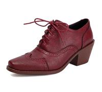 Eestfy Scarpe Brogue con Tacco Stile Britannico Donna Punta Quadrata Stringate Décolleté Oxford Tacco A Blocchetto Largo Scarpe Eleganti per Outfit da College E Moda Quotidiana,Burgundy,41 EU