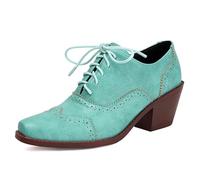 Eestfy Scarpe Brogue con Tacco Stile Britannico Donna Punta Quadrata Stringate Décolleté Oxford Tacco A Blocchetto Largo Scarpe Eleganti per Outfit da College E Moda Quotidiana,Blu,43 EU