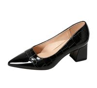 Eestfy Scarpe Business Casual Donna A Punta Slip On Décolleté Calzature Comode con Tacco A Blocchetto E Decorazione Fiocco per Styling Professionale E Colloqui,Nero,36 EU