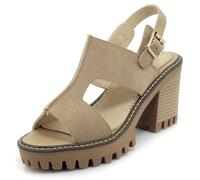 Eestfy Scarpe con Tacco Sandali Donna Piattaforma Tacco A Blocco Punta Aperta Stile Gladiatori Tacchi Alti per Festa Nuziale E Occasione Speciale Finitura Suède Supporto,Apricot,36 EU