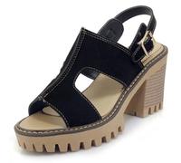Eestfy Scarpe con Tacco Sandali Donna Piattaforma Tacco A Blocco Punta Aperta Stile Gladiatori Tacchi Alti per Festa Nuziale E Occasione Speciale Finitura Suède Supporto,Nero,34 EU