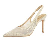 Eestfy Scarpe con Tacco Slingback in Pizzo da Sposa Punta Aguzza Stiletto Tacchi da Sposa Eleganti Scarpe in Mesh per Cerimonia E Ricevimento Design Leggero Traspirante,off White,35 EU