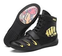 Eestfy Scarpe da Allenamento Combat Stivali Wrestling Alti avampiede in Gomma Trasparente Design Grafico Struttura Traspirante Stile Atletico,Blackyellow,43 EU