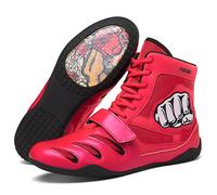 Eestfy Scarpe da Allenamento Combat Stivali Wrestling Alti avampiede in Gomma Trasparente Design Grafico Struttura Traspirante Stile Atletico,Rosso,42 EU