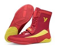 Eestfy Scarpe da Boxe Alte Supporto Caviglia Mesh Leggero Stivali da Combattimento Grip Resistente per competizioni Allenamento Muay Thai Lotta,Rosso,44 EU