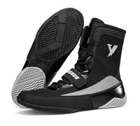 Eestfy Scarpe da Boxe Alte Supporto Caviglia Mesh Leggero Stivali da Combattimento Grip Resistente per competizioni Allenamento Muay Thai Lotta,Nero,41 EU