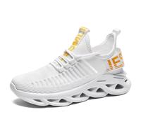 Eestfy Scarpe da Corsa Leggere in Maglia Traspirante Suola ondulata Flessibile comode per Sport e Passeggio,Bianca,48 EU