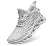 Eestfy Scarpe da Corsa Leggere in Maglia Traspirante Suola ondulata Flessibile comode per Sport e Passeggio,Bianca,42 EU