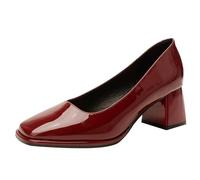 Eestfy Scarpe da Sposa da Donna Mary Jane con Cinturino di Perle per Matrimonio Décolleté a Punta Quadrata con Tacco Largo Eleganti e Formali,Burgundy,39 EU