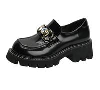 Eestfy Scarpe da Ufficio Donna Catena di Strass Luccicanti Mocassini Stile Britannico Tacco a Blocco e Oxford per Divisa Scolastica Antiscivolo,Nero,38 EU