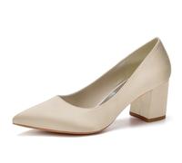 Eestfy Scarpe di Moda Punta Aguzza Tacco A Blocco Donna in Raso Slip On Tacchi Tacco Comodo 6cm Eleganti Court Scarpe per Eventi di Festa E Abbigliamento Casual,Champagne,39 EU