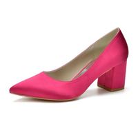 Eestfy Scarpe di Moda Punta Aguzza Tacco A Blocco Donna in Raso Slip On Tacchi Tacco Comodo 6cm Eleganti Court Scarpe per Eventi di Festa E Abbigliamento Casual,Rose Red,36 EU