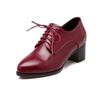 Eestfy Scarpe Oxford Allacciate Donna Punta Afilata Tacco Blocco Grosso per Divise Scolastiche & Stile College Pelle PU Classica,Burgundy,41 EU