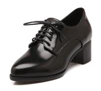 Eestfy Scarpe Oxford Allacciate Donna Punta Afilata Tacco Blocco Grosso per Divise Scolastiche & Stile College Pelle PU Classica,Nero,38 EU