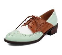 Eestfy Scarpe Oxford Classiche Donna Wingtip Tacco a Blocco Robusto Allacciatura Punta Tonda Brogues per Ricevimento di Matrimonio e Incontro d'Affari Perforate,Verde,42 EU
