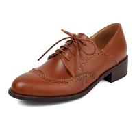 Eestfy Scarpe Oxford Classiche Donna Wingtip Tacco a Blocco Robusto Allacciatura Punta Tonda Brogues per Ricevimento di Matrimonio e Incontro d'Affari Perforate,Marrone,38 EU
