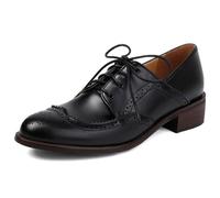 Eestfy Scarpe Oxford Classiche Donna Wingtip Tacco a Blocco Robusto Allacciatura Punta Tonda Brogues per Ricevimento di Matrimonio e Incontro d'Affari Perforate,Nero,45 EU
