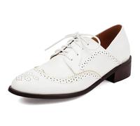 Eestfy Scarpe Oxford Classiche Donna Wingtip Tacco a Blocco Robusto Allacciatura Punta Tonda Brogues per Ricevimento di Matrimonio e Incontro d'Affari Perforate,Bianca,45 EU