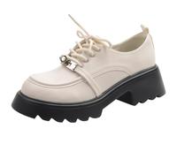 Eestfy Scarpe Oxford con Plateau, Pelle Opaca Donna Allacciatura Suola a Tasselli Spuntata Mocassini Moda, Design Punta Tonda Scarpe Eleganti vestibilità Larga,Apricot,38 EU