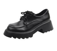Eestfy Scarpe Oxford con Plateau Spuntato Donna Allacciatura Pelle Similpelle Punta Tonda Scarpe da Lavoro Business Casual Confort Design Microfibra,Black Wide,35 EU