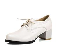 Eestfy Scarpe Oxford con Tacco da Donna Vintage Tacco Largo a Blocco Allacciate Scarpe Brogue per Uso Casual e Lavoro Suola in Gomma Resistente Colore Unico,Bianca,42 EU