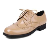 Eestfy Scarpe Oxford Donna Classiche Brogue Allacciate Punta Rotonda Tacco Basso Dettaglio Traforato Stile Britannico retrò Comode per Ufficio E Strada,Beige,43 EU