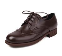 Eestfy Scarpe Oxford Donna Classiche Brogue Allacciate Punta Rotonda Tacco Basso Dettaglio Traforato Stile Britannico retrò Comode per Ufficio E Strada,Marrone,35 EU