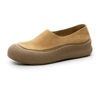 Eestfy Slip On Donna Pelle di Manzo Piattaforma Mocassini Punta Tonda Comfort Scarpe Basse Casual Camminata Slip On Trainers per Abbigliamento Quotidiano e Viaggio,Beige,41 EU