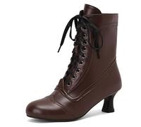 Eestfy Stivaletti alla Caviglia Vittoriani Mezzo Polpaccio Donna con Lacci Punta Tonda Tacco Kitten Stivali Corti con Cerniera Laterale per Autunno e Ricevimento Serale,Marrone,41 EU