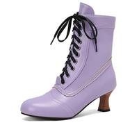 Eestfy Stivaletti alla Caviglia Vittoriani Mezzo Polpaccio Donna con Lacci Punta Tonda Tacco Kitten Stivali Corti con Cerniera Laterale per Autunno e Ricevimento Serale,Viola,35 EU