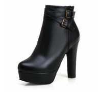 Eestfy Stivaletti con Platform da Donna Tacco Largo Alto Doppia Fibbia Stivali Moda per Lavoro Ufficio Abbigliamento Quotidiano Streetwear Viaggio,Nero,46 EU