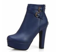 Eestfy Stivaletti con Platform da Donna Tacco Largo Alto Doppia Fibbia Stivali Moda per Lavoro Ufficio Abbigliamento Quotidiano Streetwear Viaggio,Blu,39 EU