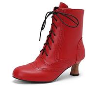 Eestfy Stivaletti da Donna Stile Vittoriano Caviglia Tacco Largo A Blocchetto Punta Tonda Lacci Chiusura Lampo Laterale Stivaletti Corti per Autunno E Ricevimento Serale,Rosso,50 EU