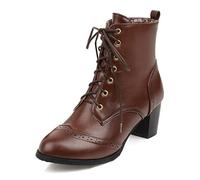 Eestfy Stivaletti Donna Vintage Brogue Oxford Pelle Sintetica con Lacci Wing Tip Tacco Largo Stile Scolastico per Camminata Quotidiana Autunno Inverno,Marrone,45 EU