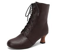 Eestfy Stivaletti Stile Vittoriano Donna Tacco Kitten Spuntato Allacciatura Punta Tonda Stivaletti Corti per Festa Cocktail E Ricevimento di Matrimonio,Dark Brown,48 EU