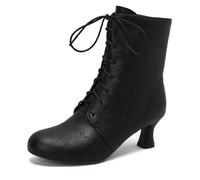 Eestfy Stivaletti Stile Vittoriano Donna Tacco Kitten Spuntato Allacciatura Punta Tonda Stivaletti Corti per Festa Cocktail E Ricevimento di Matrimonio,Nero,36 EU