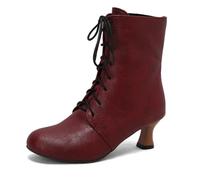 Eestfy Stivaletti Stile Vittoriano Donna Tacco Kitten Spuntato Allacciatura Punta Tonda Stivaletti Corti per Festa Cocktail E Ricevimento di Matrimonio,Burgundy,40 EU