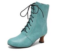 Eestfy Stivaletti Stile Vittoriano Donna Tacco Kitten Spuntato Allacciatura Punta Tonda Stivaletti Corti per Festa Cocktail E Ricevimento di Matrimonio,Verde,45 EU