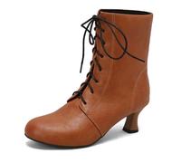 Eestfy Stivaletti Stile Vittoriano Donna Tacco Kitten Spuntato Allacciatura Punta Tonda Stivaletti Corti per Festa Cocktail E Ricevimento di Matrimonio,Giallo,45 EU