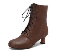 Eestfy Stivaletti Stile Vittoriano Donna Tacco Kitten Spuntato Allacciatura Punta Tonda Stivaletti Corti per Festa Cocktail E Ricevimento di Matrimonio,Marrone,40 EU
