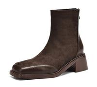 Eestfy Stivali alla Caviglia Donna Punta Quadrata Cerniera Posteriore Tacco Block Spesso Ecopelle Stivali Corti Stivaletti per Autunno & Inverno Abbigliamento Informale,Marrone,43 EU