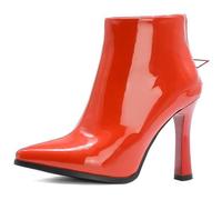 Eestfy Stivali alla Caviglia Donna Stiletto Tacco Alto Punta Tonda Pelle Vernice Stivaletti Abito con Impermeabile Cerniera Laterale per Autunno & Inverno Abbigliamento,Rosso,50 EU