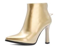 Eestfy Stivali alla Caviglia Donna Stiletto Tacco Alto Punta Tonda Pelle Vernice Stivaletti Abito con Impermeabile Cerniera Laterale per Autunno & Inverno Abbigliamento,Glod,50 EU