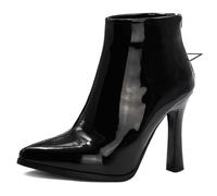 Eestfy Stivali alla Caviglia Donna Stiletto Tacco Alto Punta Tonda Pelle Vernice Stivaletti Abito con Impermeabile Cerniera Laterale per Autunno & Inverno Abbigliamento,Nero,50 EU